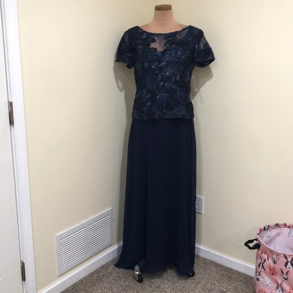 NWT Alex Evenings Formal Maxi Dress Size 6 Navy Blue Sequin - Picture 2 of 12